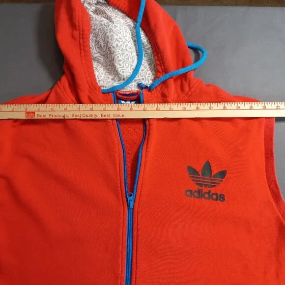 Adidas Originals Red Sleeveless Hoodie Vest (Trefoil Logo) Size XL - Picture 4 of 13
